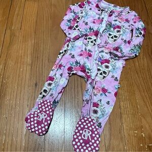 Bums & Roses Bamboo Pajamas 18-24M Pink Floral Skull Ruffle Grunge Sleeper